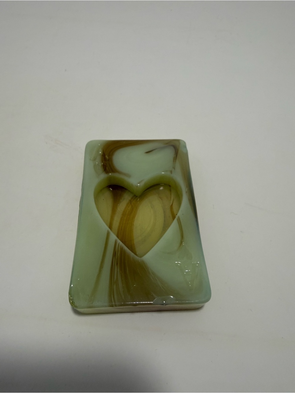 Handmade Heart Cutout Glass Trinket Dish - Green and Brown
